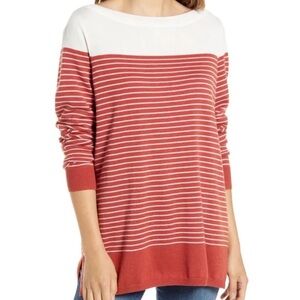 Nordstrom Caslon Colour Block Striped Sweater Rust Red White 2021‎ Size XL Top